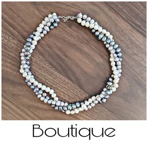 {HP} Triple strand of colored freshwater pearls